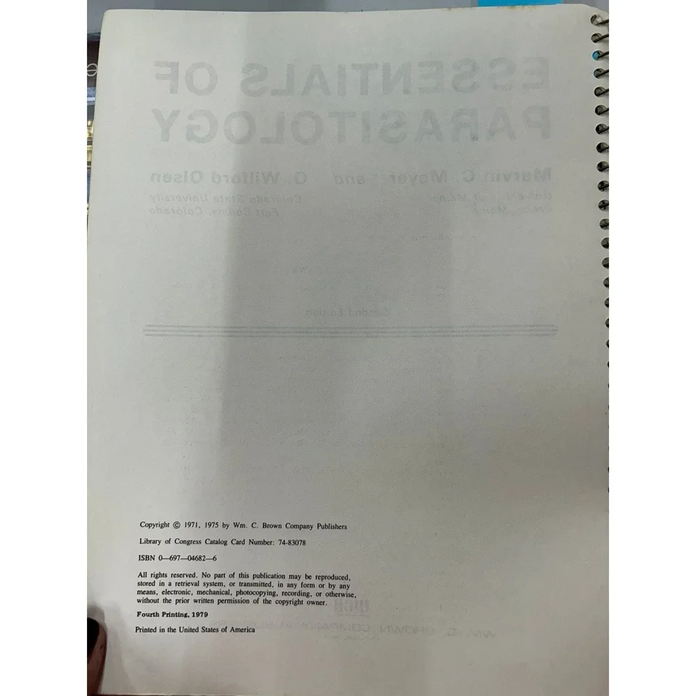 Essentials of Parasitology Meyer Olsen‎ 1979 2nd Edition Wm. C. Brown